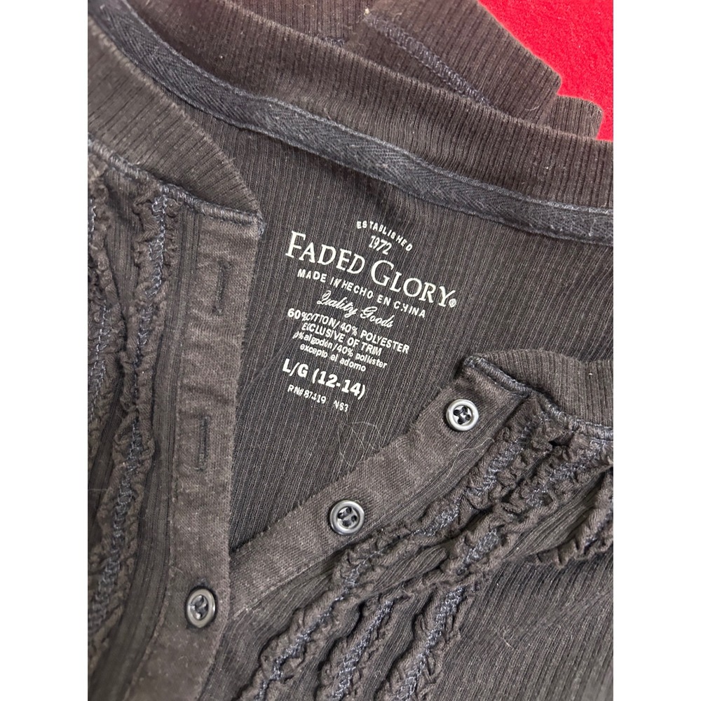 vintage faded glory henley ruffled top black basic wear y2k - Picture 2 of 3